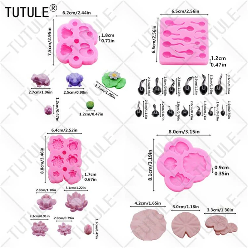 Frog Lotus Leaves Micro Landscape Potted Plants Fish Tank Small Silicone Mold DIY Resin Accessories Chocolate Fondant Cake Mould