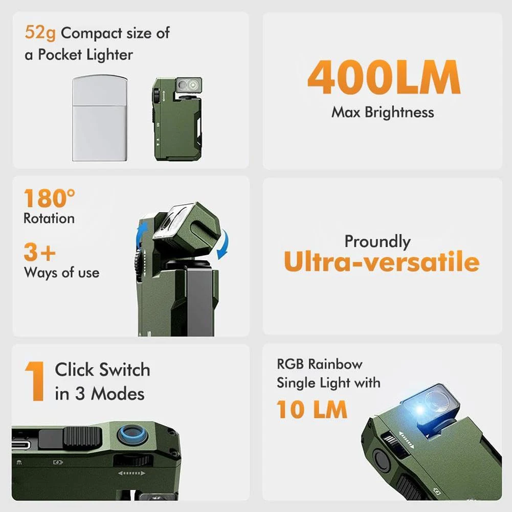 Rechargeable EDC Flashlight 400 Lumens Mini Flashlight Magnetic Keychain Flashlight for Outdoor Camping Hiking