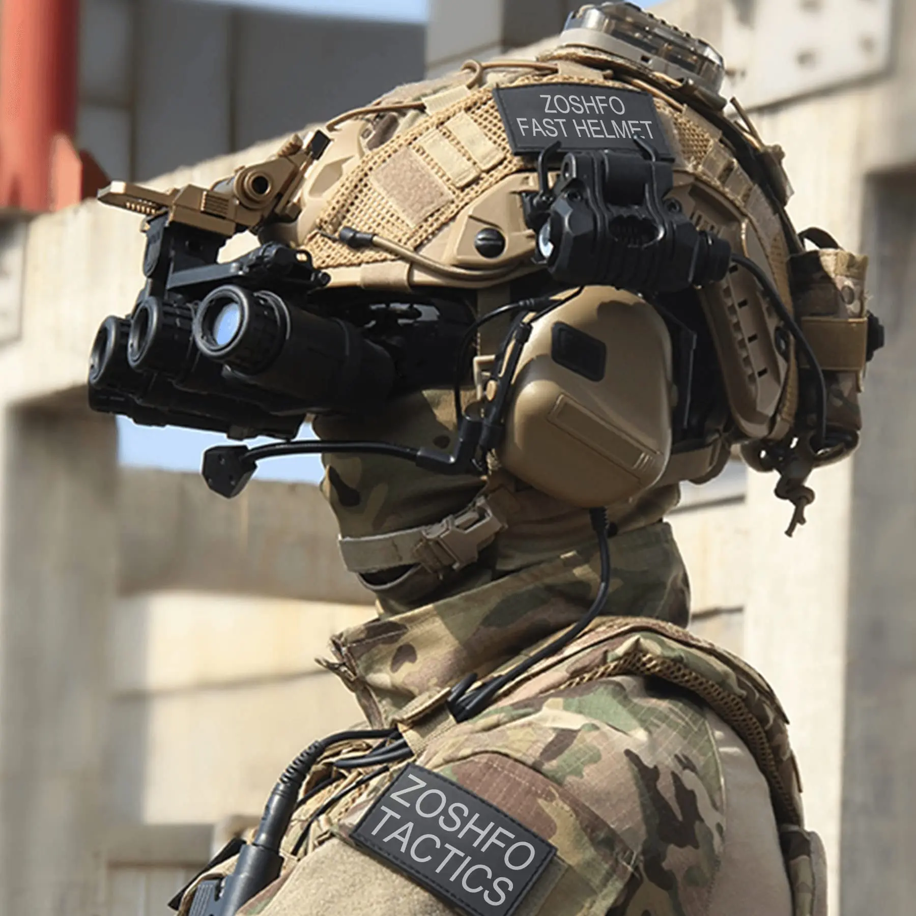 Multifunction Fast Tactical Helmet Set Airsoft Paintball CS Game Protective Helmet with Headset Flashlight Signal Light Goggles