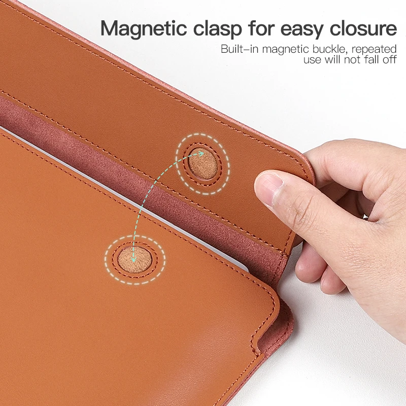 Magnetic Closure Genuine Leather Laptop Sleeve for MacBook HP Samsung Tablet Case for iPad Microsoft Surface 12 13 14 15 Inch