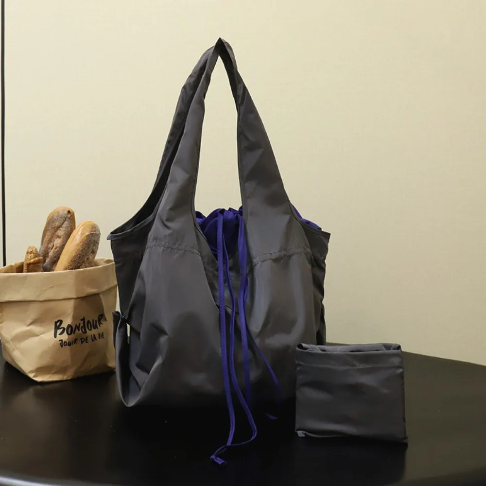 Reusable Drawstring Design Handbag Nylon Large Capacity Shopping Eco Bag Storage Bags Waterproof Travel Grocery Bag Shopping