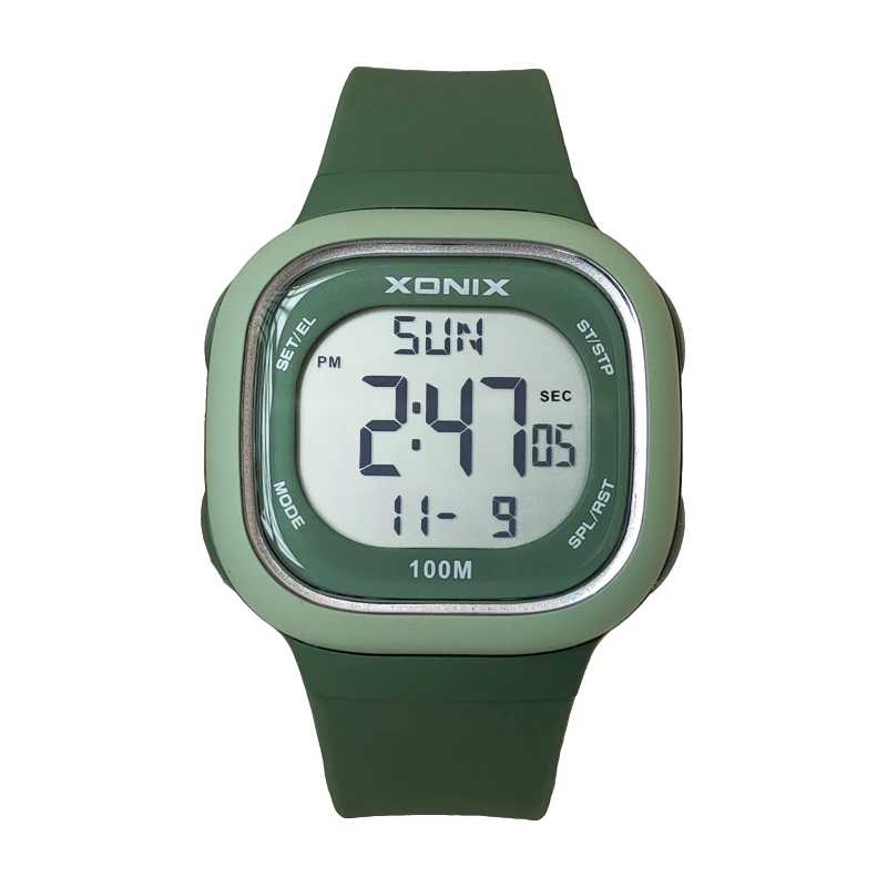 XONIX WWoman Square Multifunctional Waterproof 100M Electronic Watch Junior Senior Student Sports Watch Alarm Stopwatch BAX