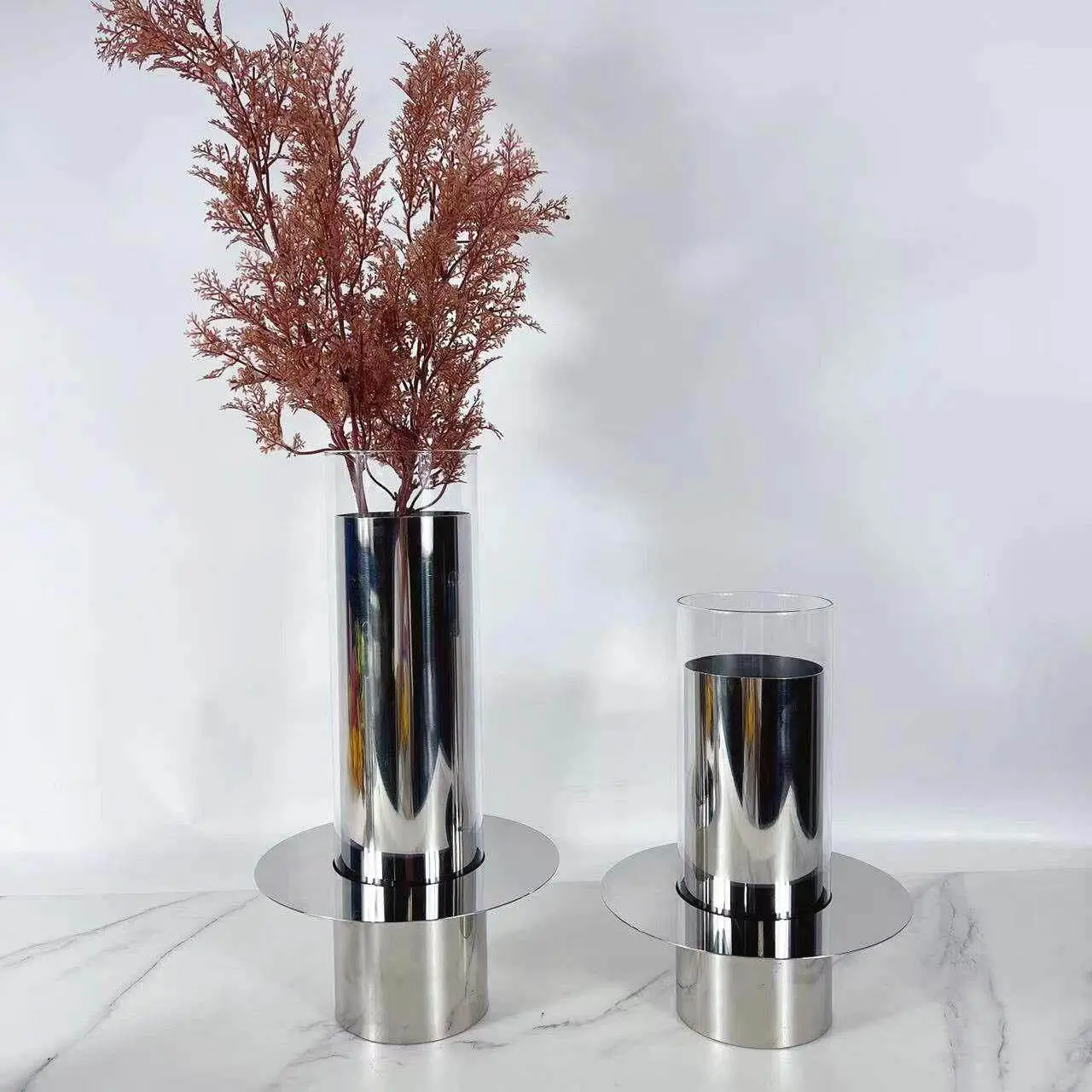 Modern Minimalist Geometric Stacked Glass Flower Vase Decorative Piece Luxury Model House Display Center Entrance Hall