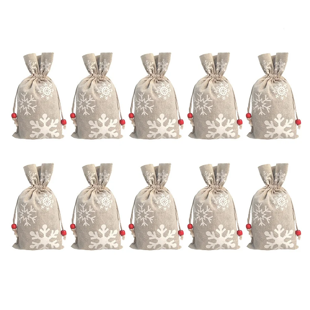 

10Pcs Christmas Gift Bags Drawstring Candy Pouch Durable Reusable Party Favor Sack for Kids Holiday Treat Storage