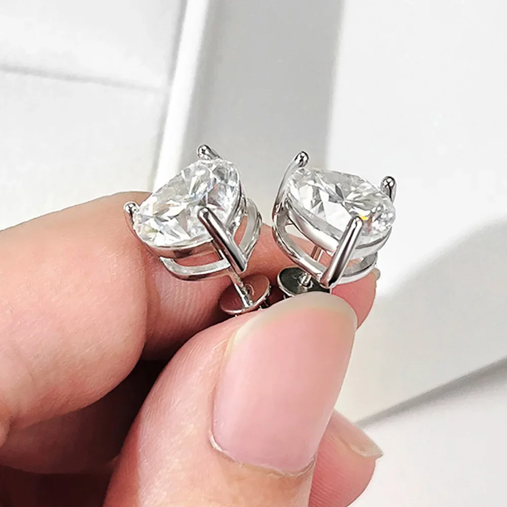 Serenity Day 2cttw Real D Color 6.5*6.5mm Heart Cutting Moissanite Earrings For Women S925 Sterling Silver Stud Ear Fine Jewelry