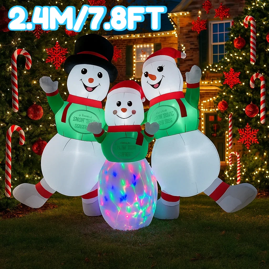2.4 متر/7.8FT نفخ ثلج الأسرة أضواء خارجية LED ديكورات المنزل اللعب ساحة عيد الميلاد الحلي في الهواء الطلق نفخ الزينة #2