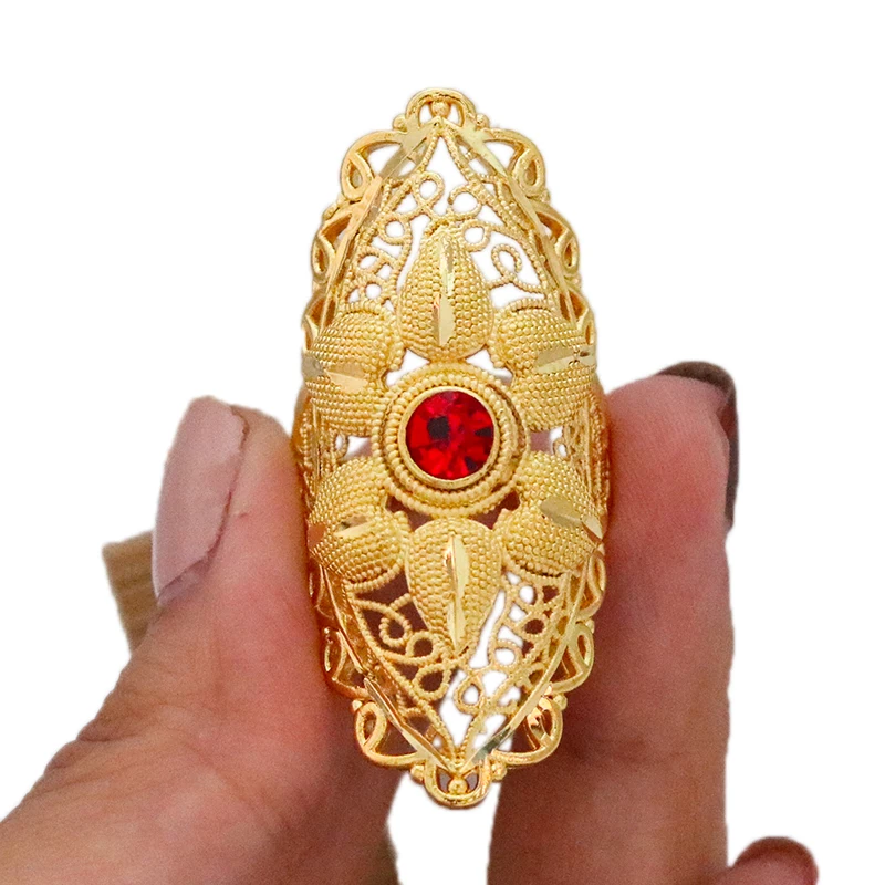 Red Lucky Stone Wedding Rings Women Free Size Golden Color Classic Africa 24k Middle East Jewelry Wholesale