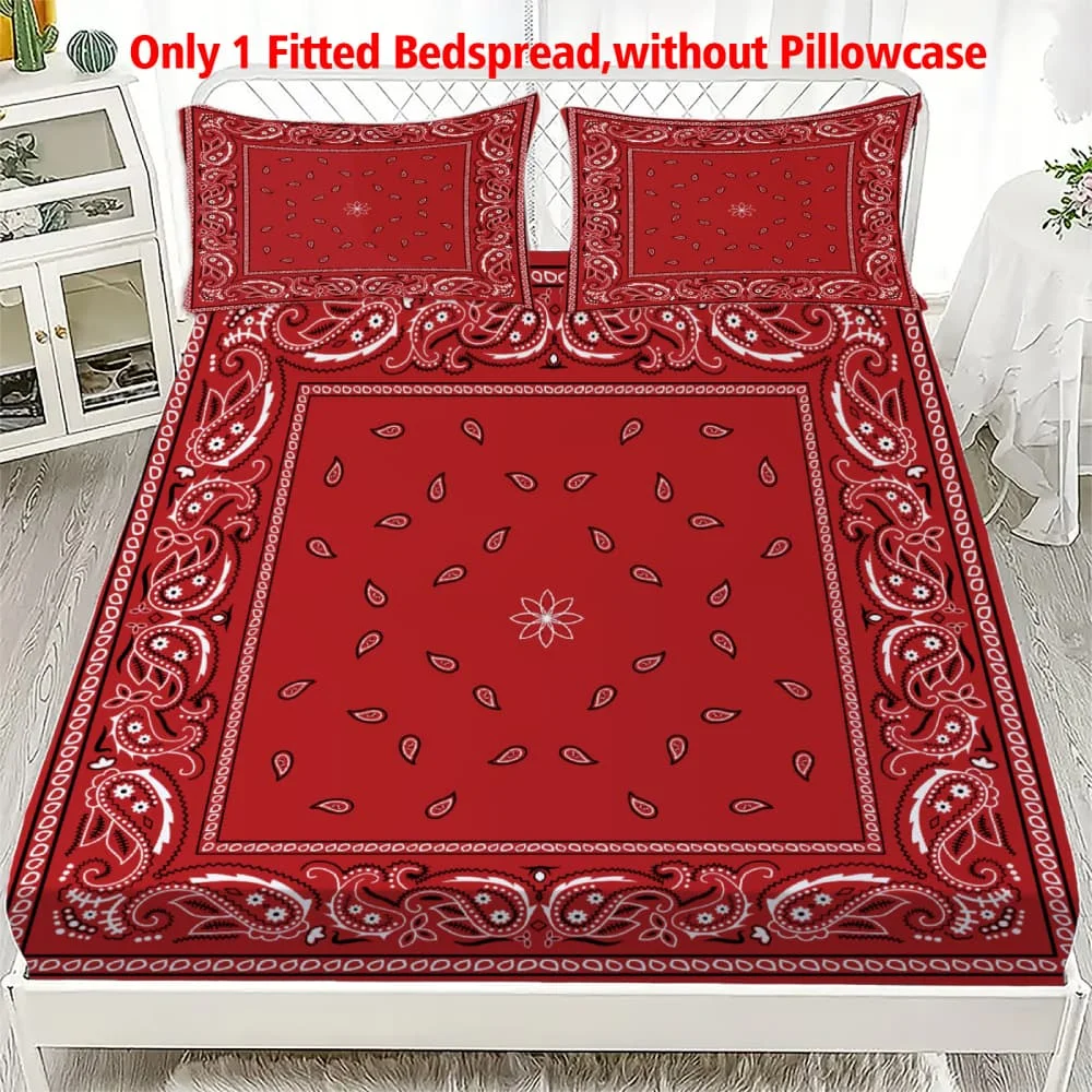 1pc Red Paisley Bandana Print Fitted Sheet Deep Pocket Elastic Mattress Cover Single Double Queen King Bedroom Decor