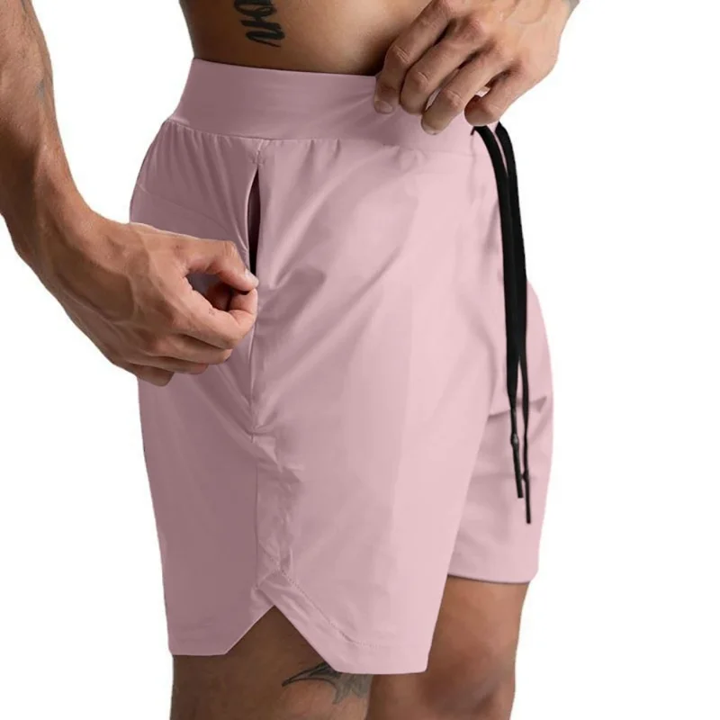 Pantalones cortos de cintura elástica para hombre, Shorts finos, frescos y transpirables, de secado rápido, informales, de Color sólido, para