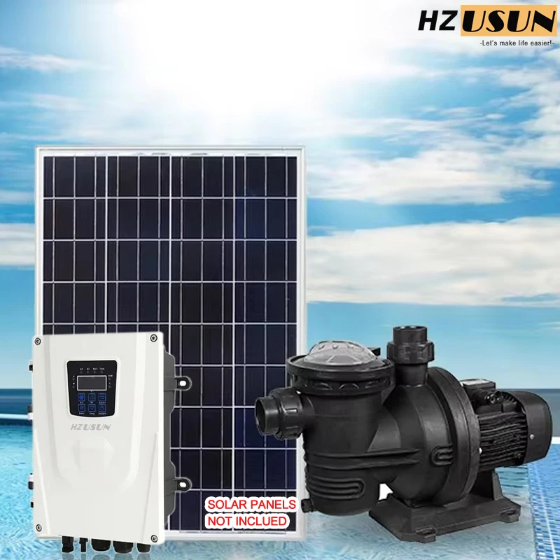 HZUSUN 1.2HP Solar Ground Pool Water Circulation Pump Kit with AC/DC Auto-switching Controller 2'' Swimming Pool Solar Pump Kits