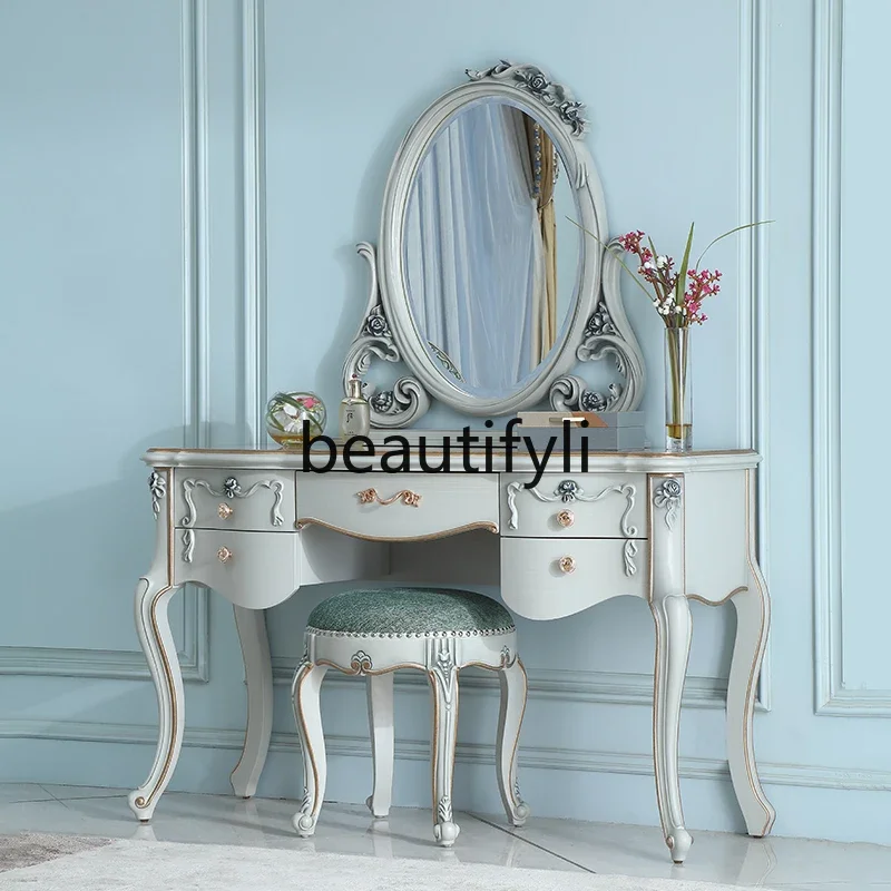 

yj9 Palace French dresser solid wood European furniture master bedroom relief makeup mirror combination high-end