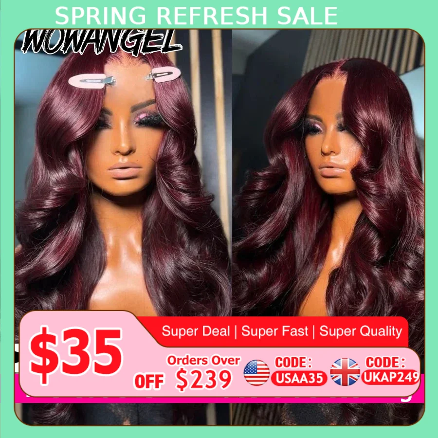 

99J Red Glueless Wigs Pre Cut 5x5 HD Lace Closure Wigs 100% Human Hair Dark Burgundy Body Wave Wigs Pre Plucked Brazilian Hair
