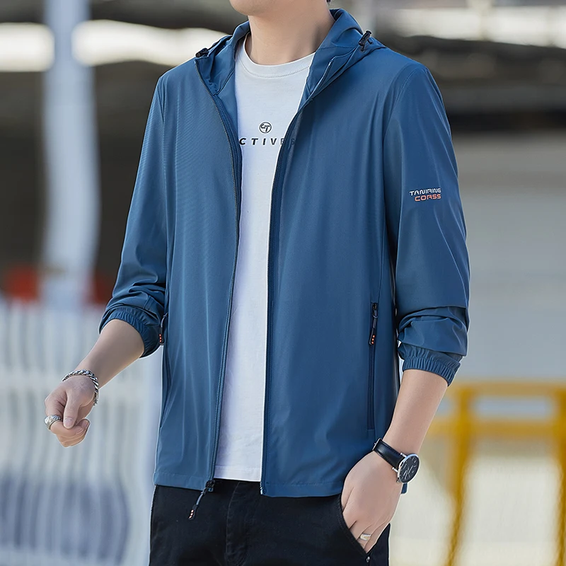 2025 Ice Silk Men's Sun Protection Clothes Outdoor UV Hiking Fishing Hooded Jacket Loose Breathable Fashion Printed Design Coat