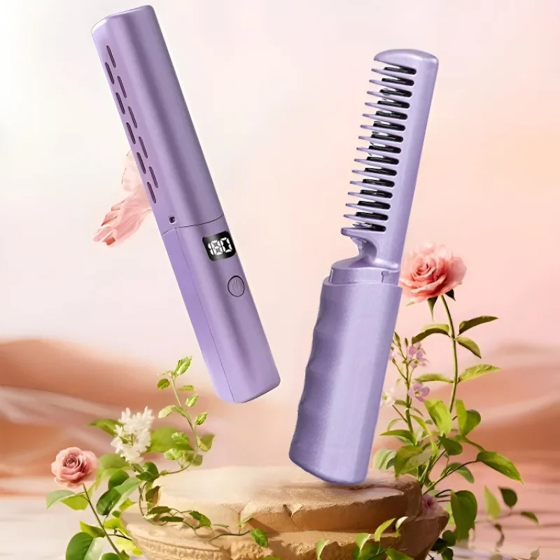 Home Mini Portable Wireless Straight Hair Comb USB Charging Straight Roll Dual-use Comb