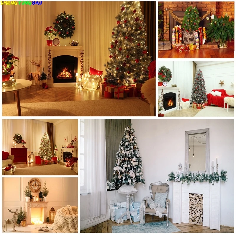 

Vinyl Custom Christmas Indoor Theme Photography Background Fireplace Children Backdrops For Photo Studio Props YXSD-09