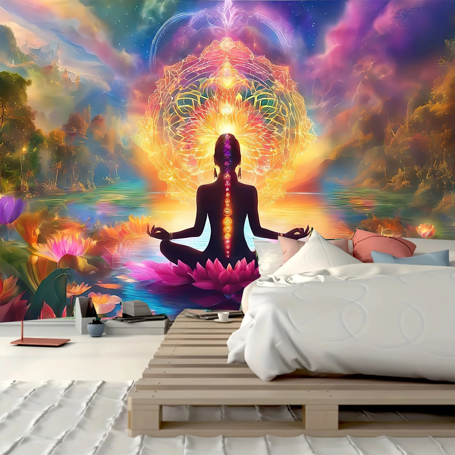 VIKAMA Spiritual Light Wheel Tapestry Meditation Room Bohemian Living Room Decor Mandala Healing Energy Field Art Backdrops