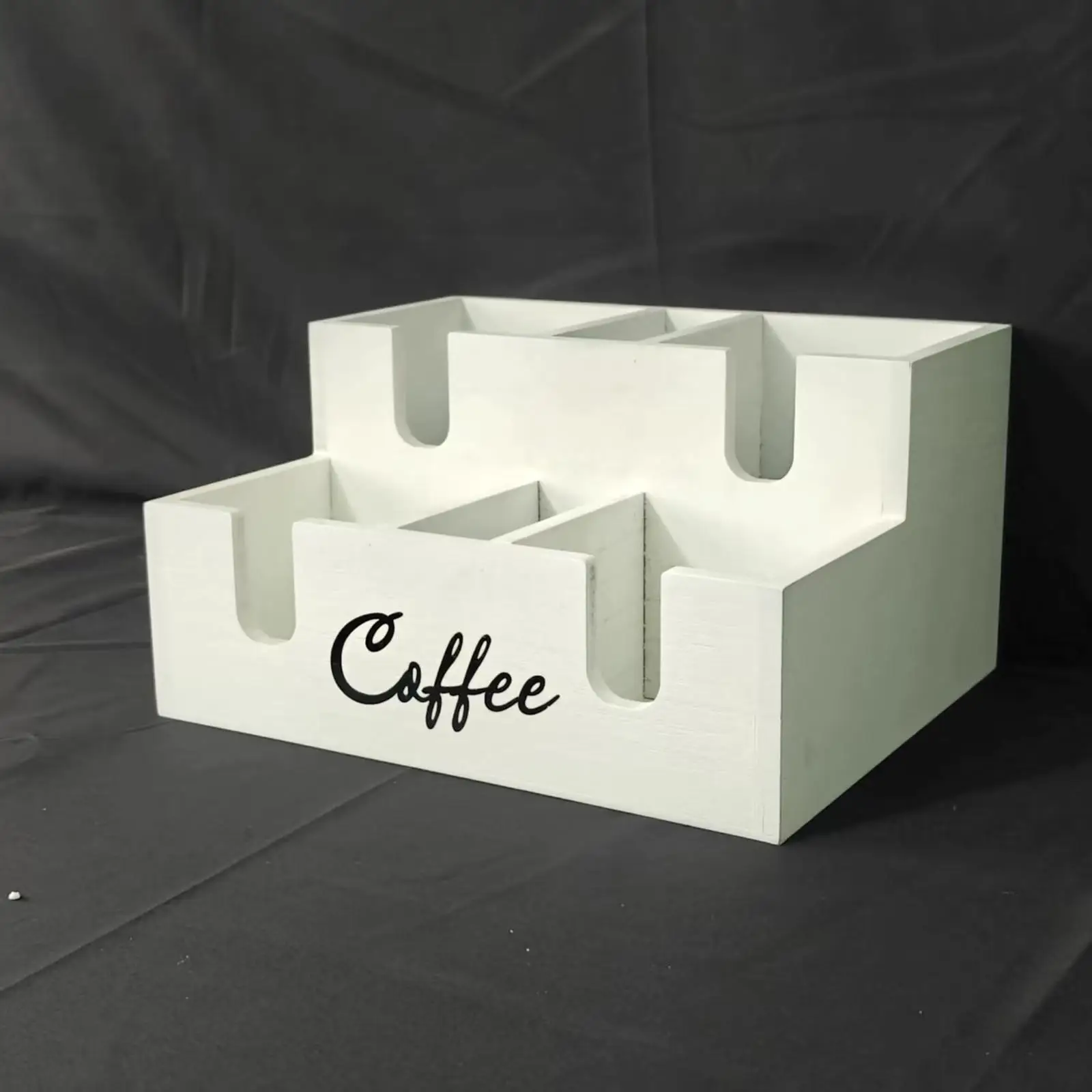 Wooden Coffee Bar Organizer with Six Section Storage for Coffee Machine Accessories Tea Bags Cups Stirrers and Home Breakroom