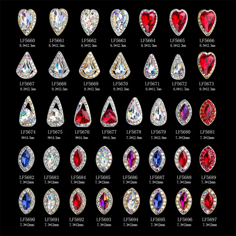 

10pcs/Lot Alloy Nail Art Charms Crystal AB Heart/Oval/Waterdrop Metal Rhinestone Flatback Manicure Jewelry Nail Accessories#LF67