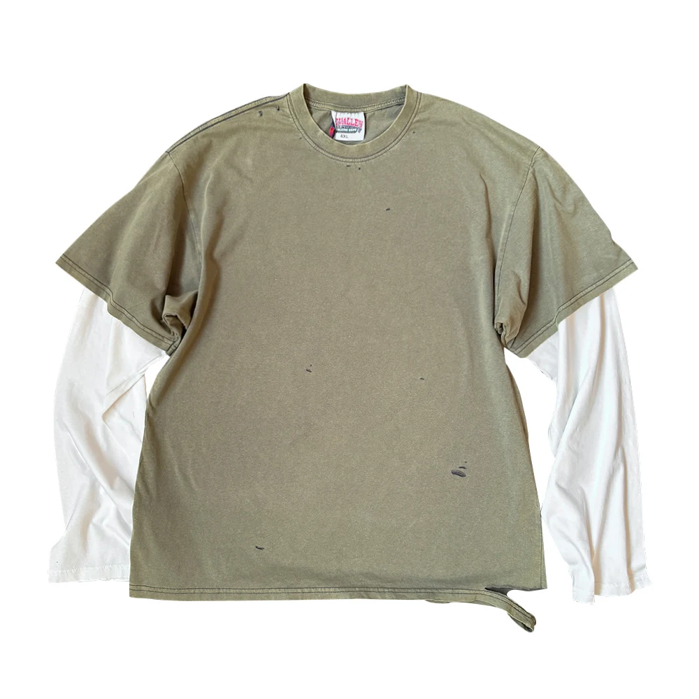 Retro Subculture Long Sleeve T-Shirt Couple Large Size Washed out Weathered Cotton Breathable round Neck Car Pattern Tee