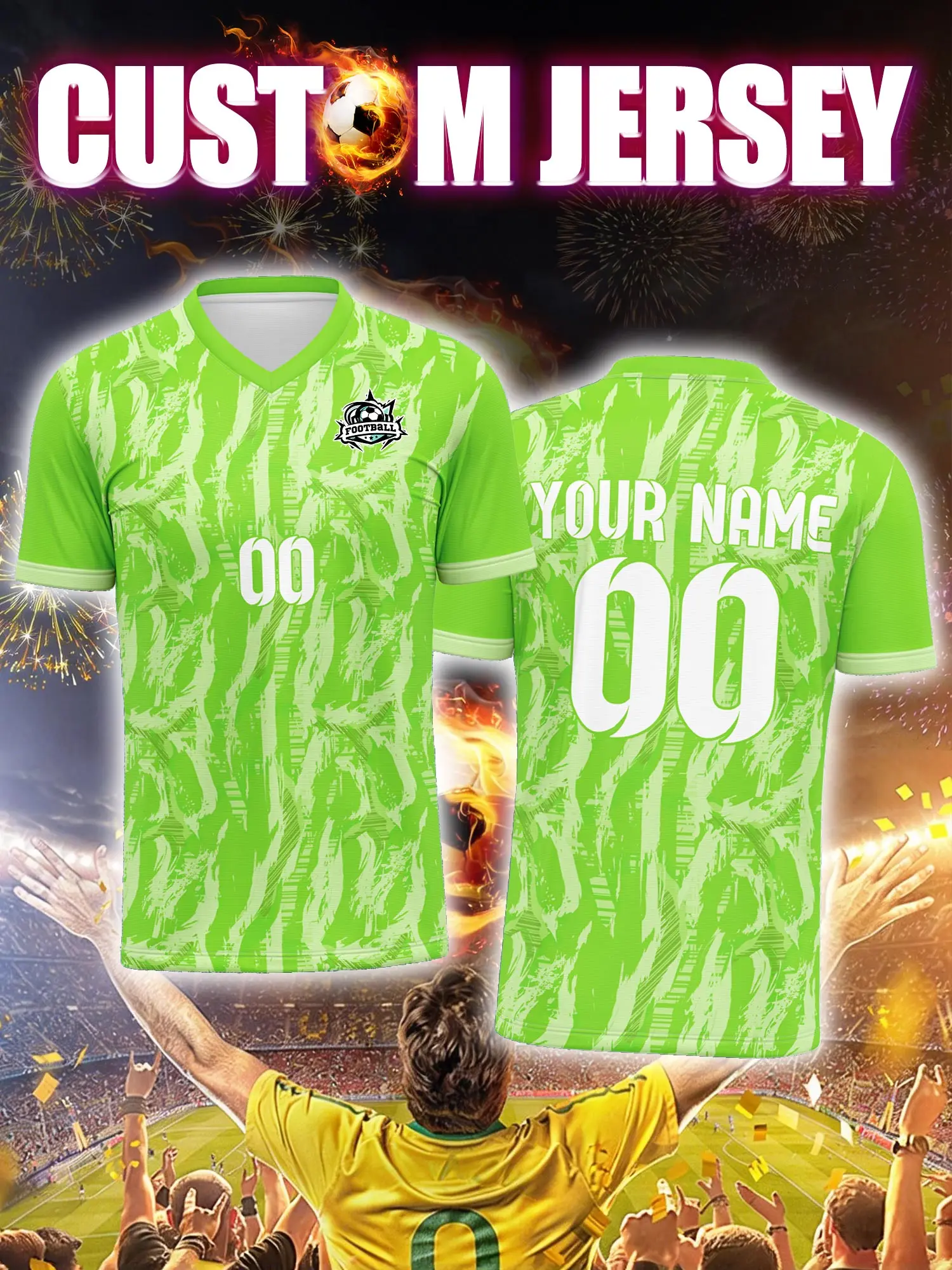 

Футбольная форма на заказ с индивидуальным изображением, номером и именем, официальным логотипом клуба.