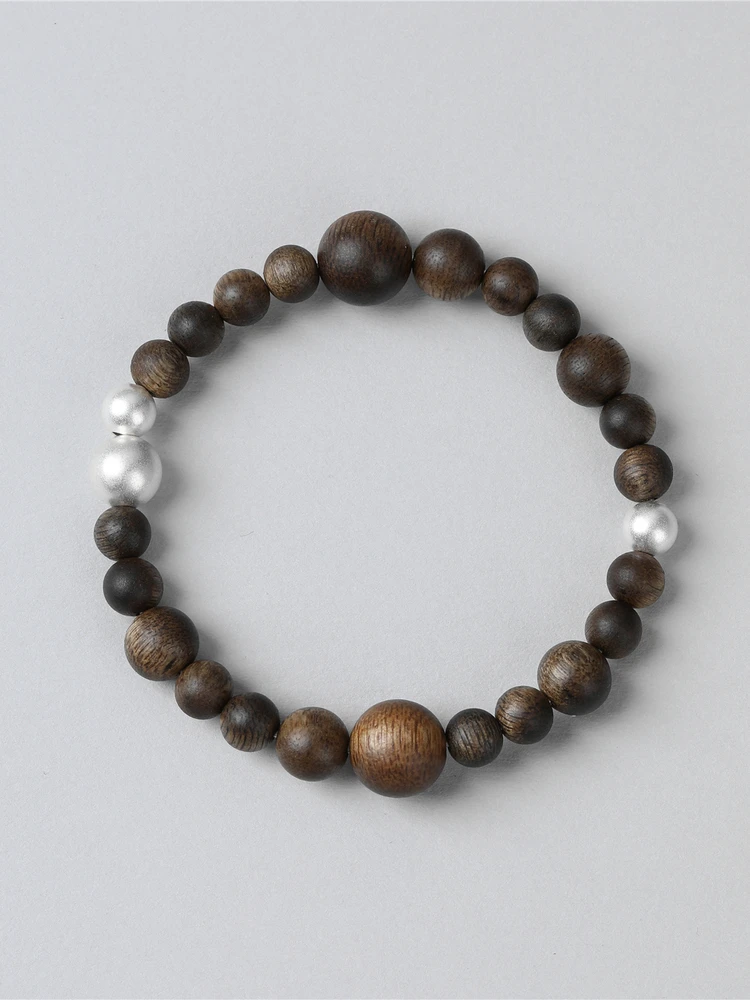 Original  Natural Agarwood Ancient Silver Bead Bracelet Unisex  out Handmade Bracelet Pure Silver Ethnic Style