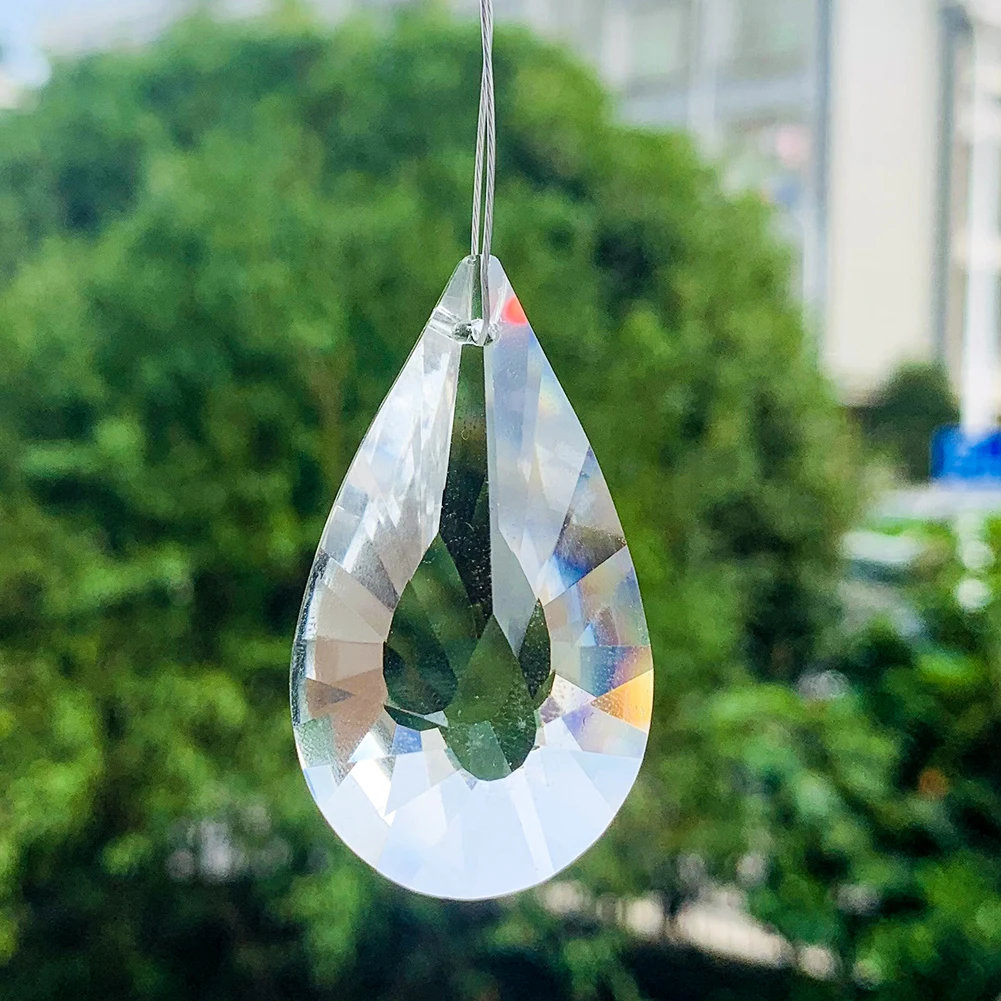 Faceted Prism Angel Tear Clear Water Droplets Crystal Pendant Aurora Shiny Sun Catcher Chandelier Hanging Ornament Jewelry Parts