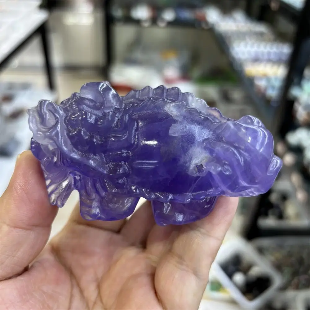 1PCS Natural Quartz Purple Fluorite Dragon Turtle Carving Polished Reiki Healing Feng Shui Decor High-Quality Energy Gift for Ro