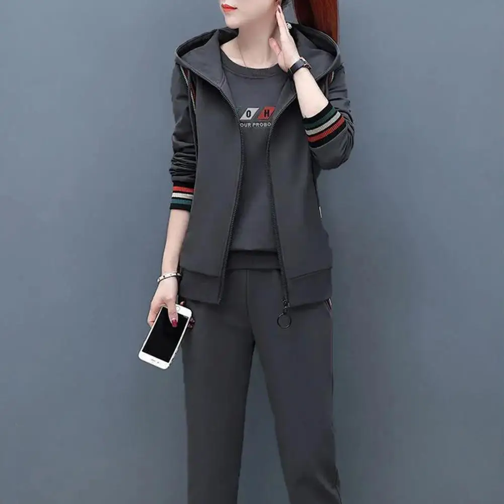 Women Sweatshirt Vest Pants 3 Pieces Set Autumn Tracksuit Sleeveless Coat Hooded Long Sleeve Tops+pants sudaderas con capucha