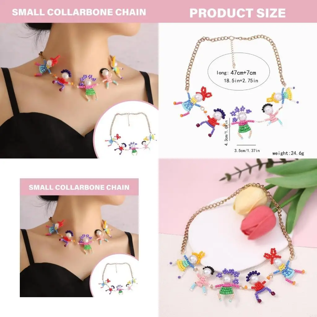 3D Figure Pendant Pearls Collar Necklace Adjustable Fashion Neck Jewelry
