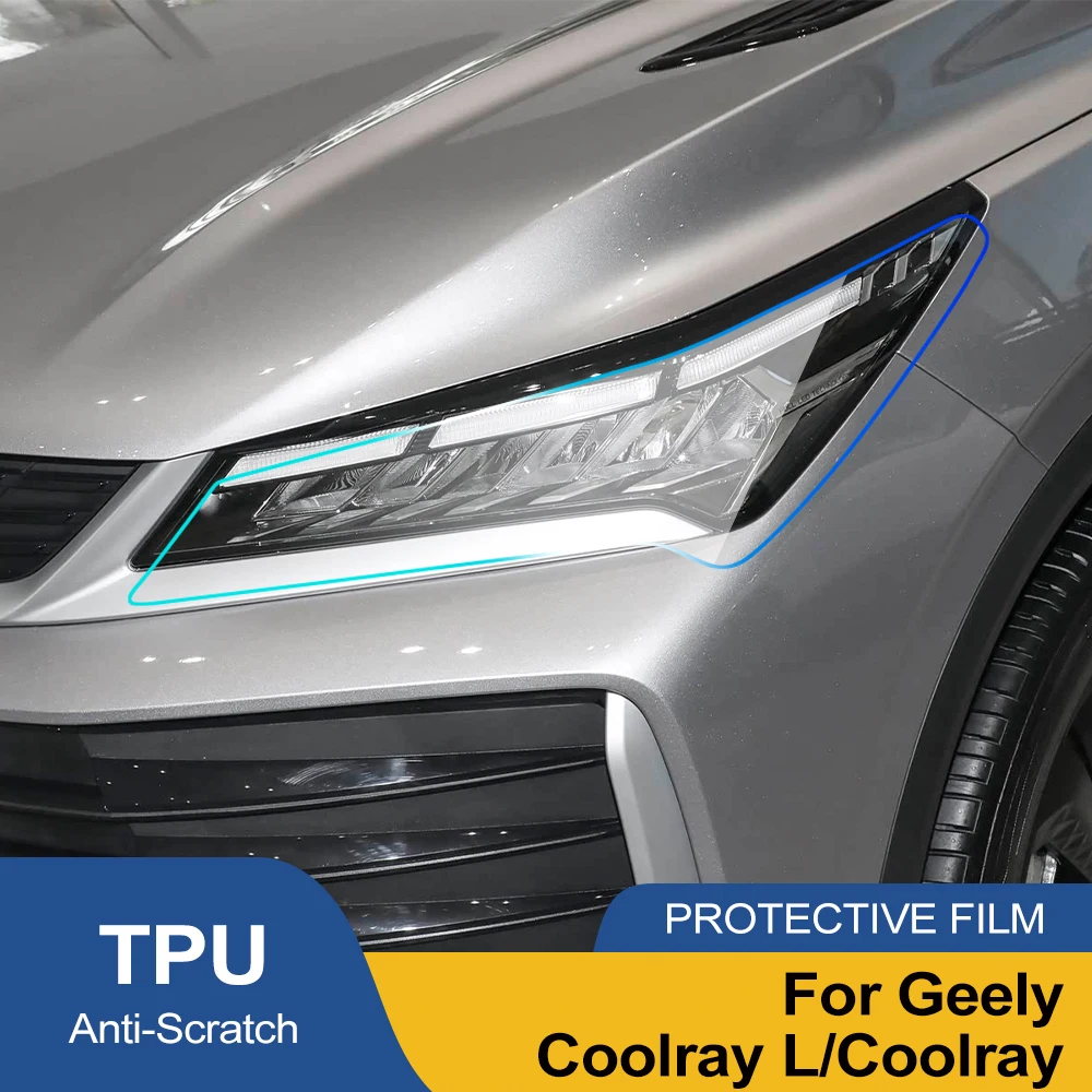 Für Geely Coolray L Hochglänzende Rauchschwarze Vorgeschnittene Scheinwerferschutzfolie TPU PPF Kit Kratzfeste Vinylfolie