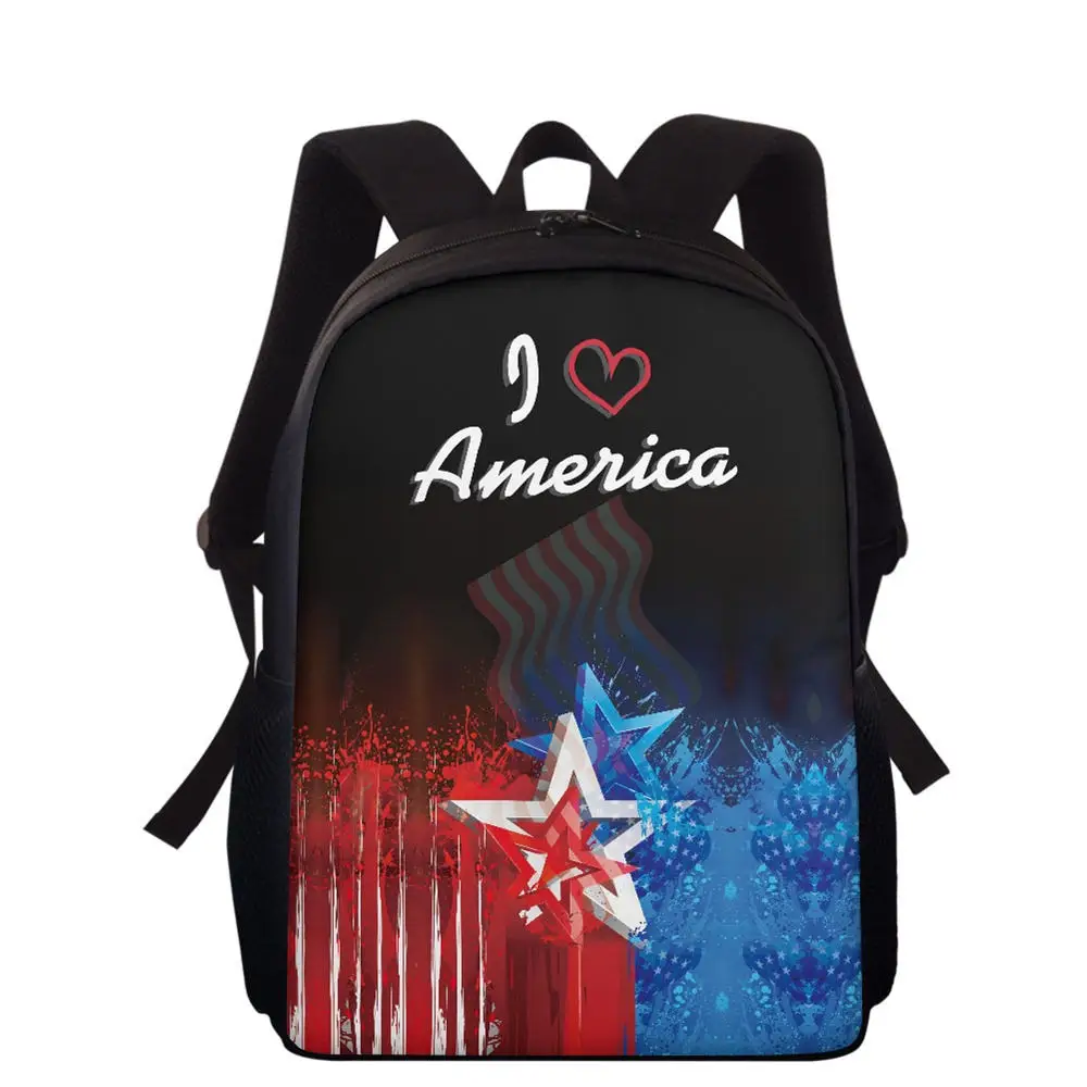 

Blue and Red Stars Pattern Backpack I Love America USA Flag Print Girls Boys School Bag Travel Laptop Backpack for Kids Teens