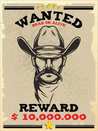 Plaque « Wanted Dead Or Alive » en métal vintage rétro