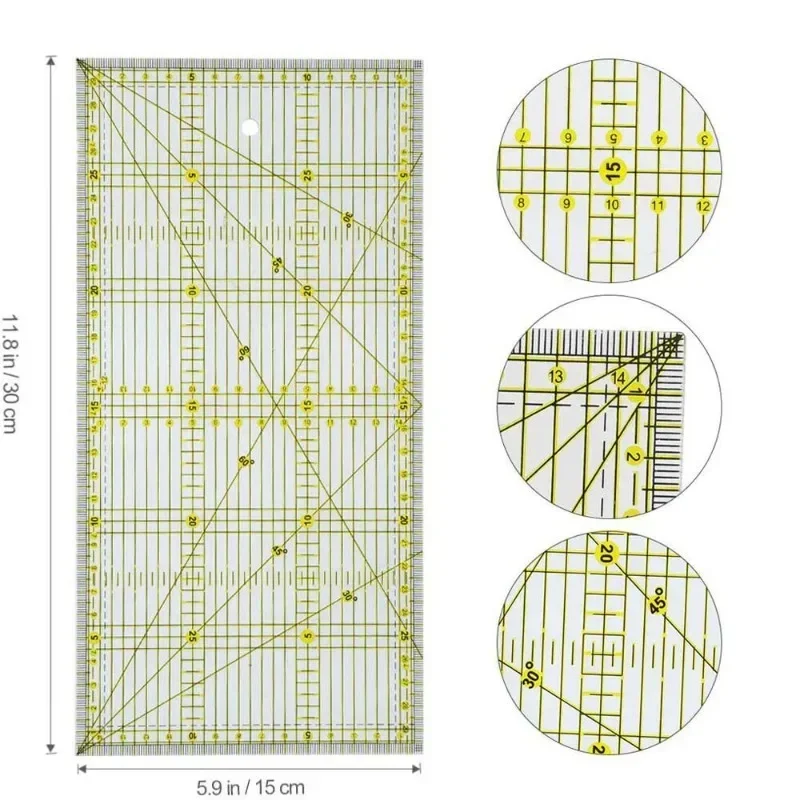 DIY 30*15 Quilters Ruler with Double Colored and Grid Lines Patchwork Ruler Acrylic Sewing Ruler Sewing Quilting Cutting Ruler
