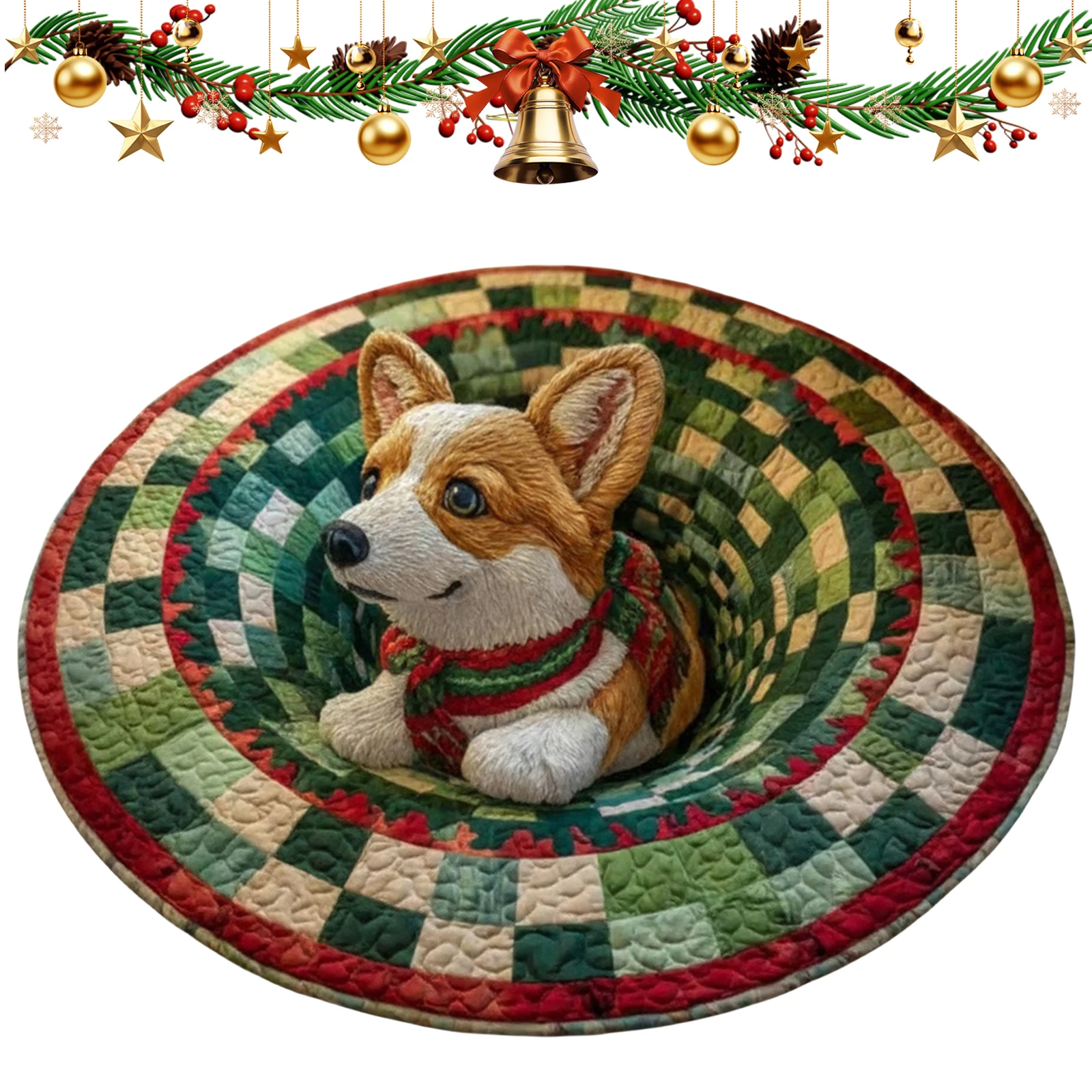 

40cm 3D Illusion Floor Mat Round Cute Christmas Rug Christmas 3D Illusion Rug for Holiday Living Room Bedroom Christmas Decor