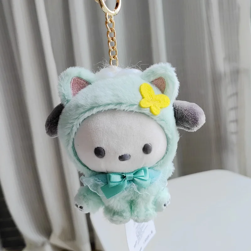 Llavero con colgante de gato para niños, muñeco de peluche con diseño de gato, diseño bonito de Kuromi Become Cat, Cinnamoroll, Pacha, Sanrio,