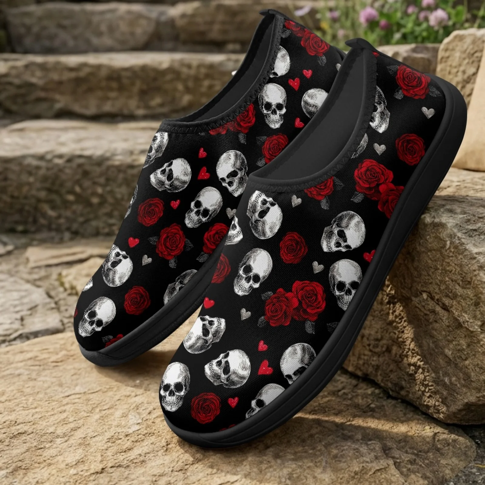 XIXIRIMIDO Women's Slip-on Wide-toed Shoe Nurse Shoes Men's Sneakers Casual Shoes Zapatillas de Mujer Tenis Feminino Rose Skull