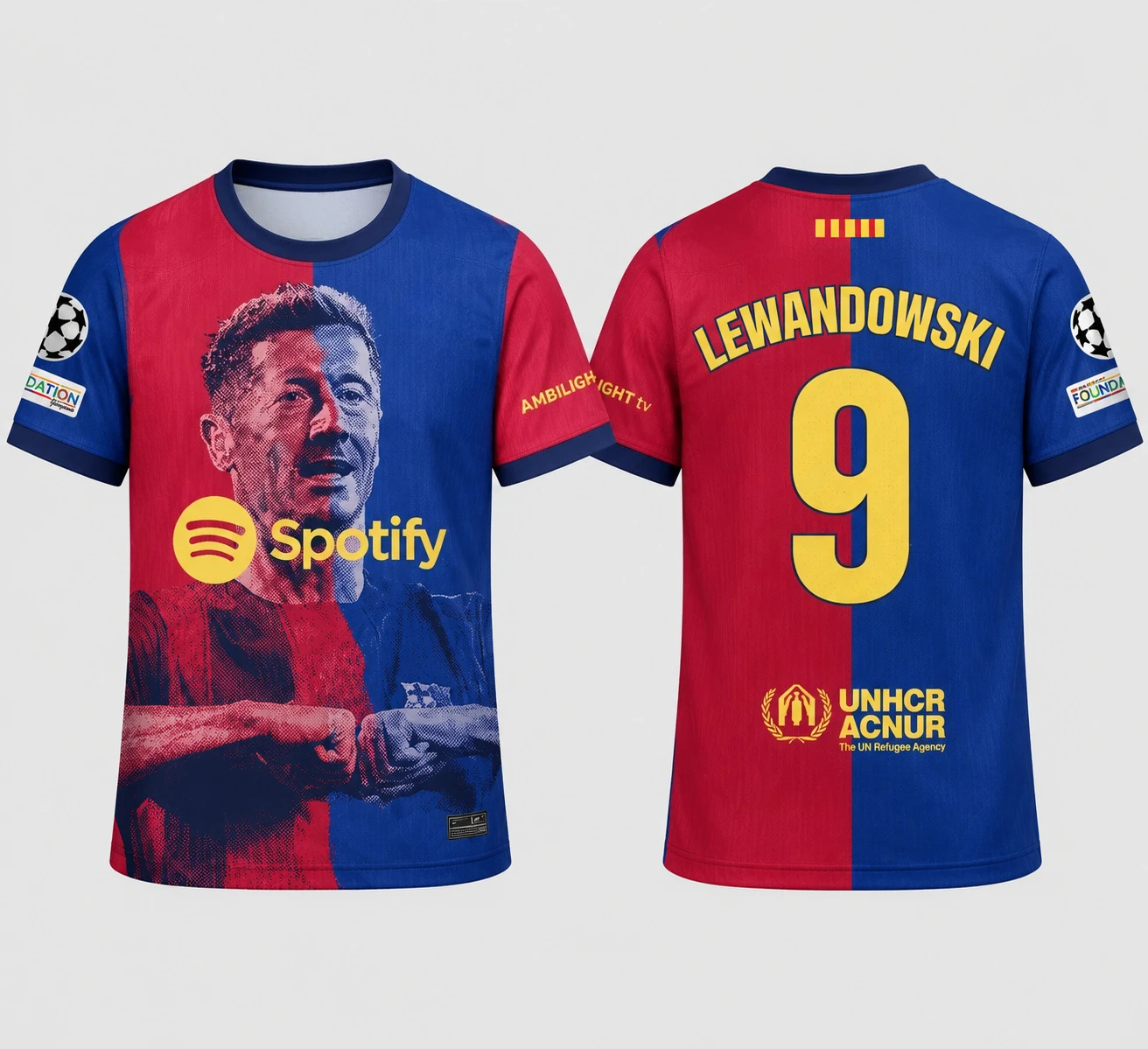 26/27 Home Football Shirt - Lewandowski #9 Fashion Soft and Comfortable Breathable 3D Stripes Pattern Print