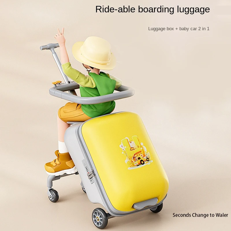 حقيبة سفر للأطفال 2 في 1 بعجلات مع منفذ شحن حقيبة ركوب الخيل للطفل مقاس 20 بوصة