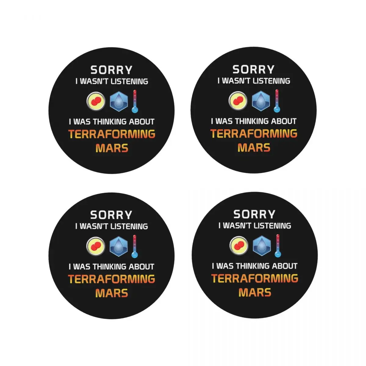 Posavasos Focused Terraforming Mars Player, manteles individuales de cocina, aislamiento impermeable, tapetes de café, vajilla, juego de 4