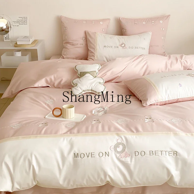 ZYY long-staple cotton four-piece girl heart bear quilt cover sheets soft cotton bedding
