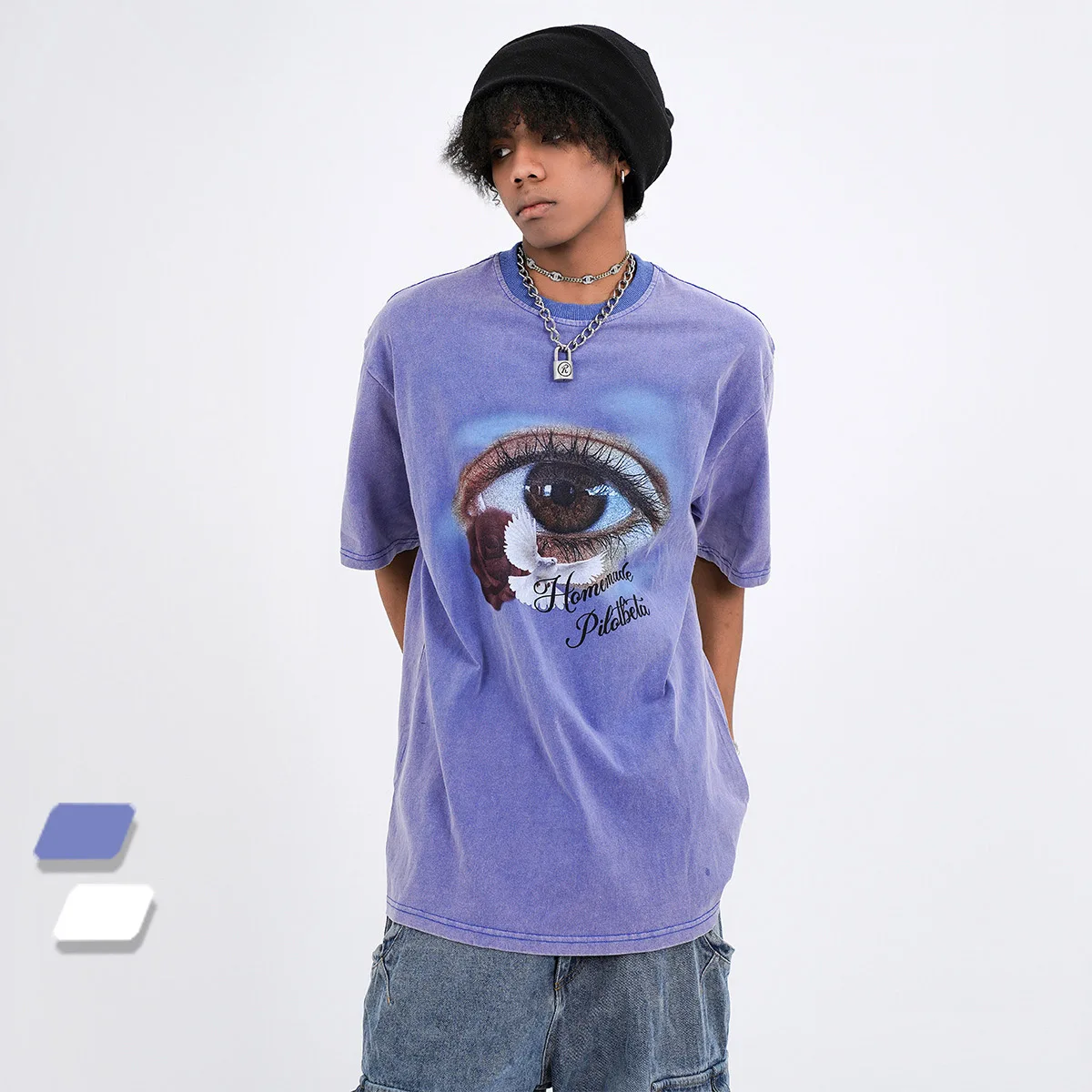 

The new original design hip hop street wind restoring ancient ways round collar loose man T-shirt woman jacket with short sleeve