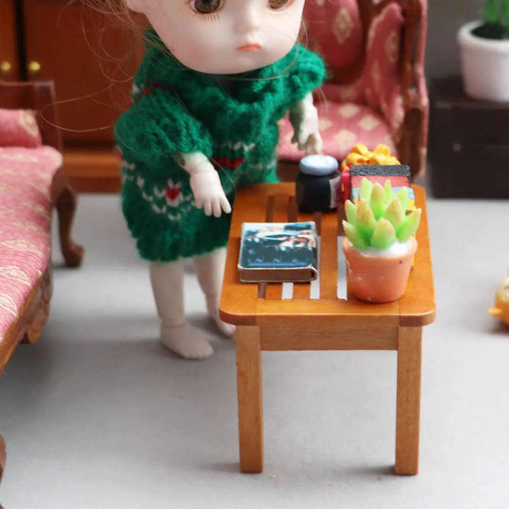 

Миниатюрный деревянный журнальный столик для кукольного домика, имитация мебели, коричневый, тонкая работа, для декора дома и комнаты