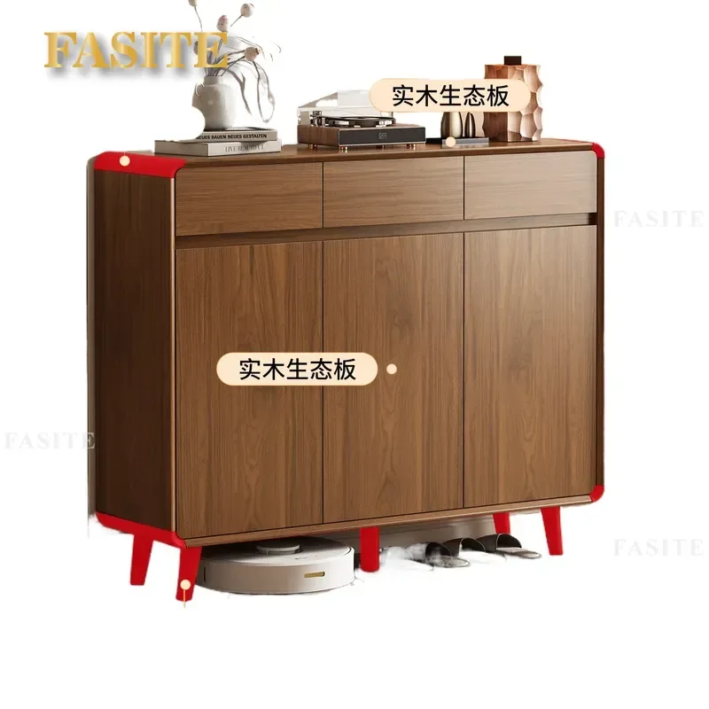 Solid Wood Shoe Cabinet Large Capacity Entryway Storage Chinese Style Wall Mounted Foyer Organizer for Home Entrance Hallway