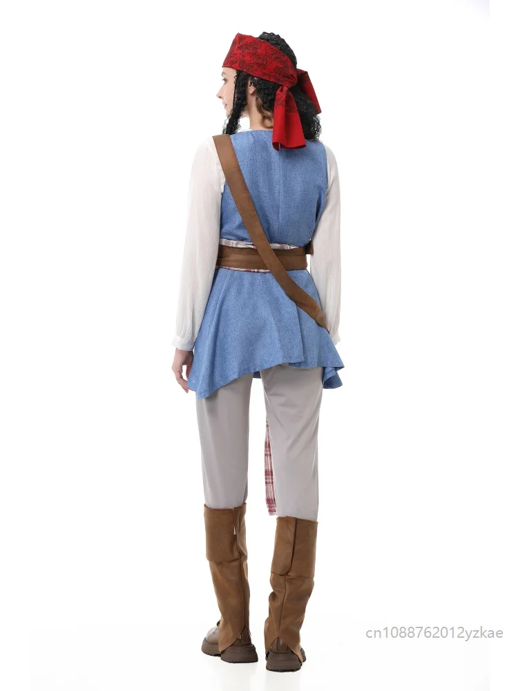 Medieval Fun Unisex Retro Blue Vest Pirate Captain Costume Halloween Carnival Family Masquerade Parties Stage Performances Set