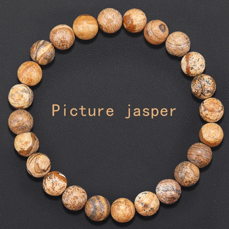8mm Beads Natural Stone Beads Bracelet For Women Men Picture Stone Bracelet Jewelry Elastic Bangle Bracelets