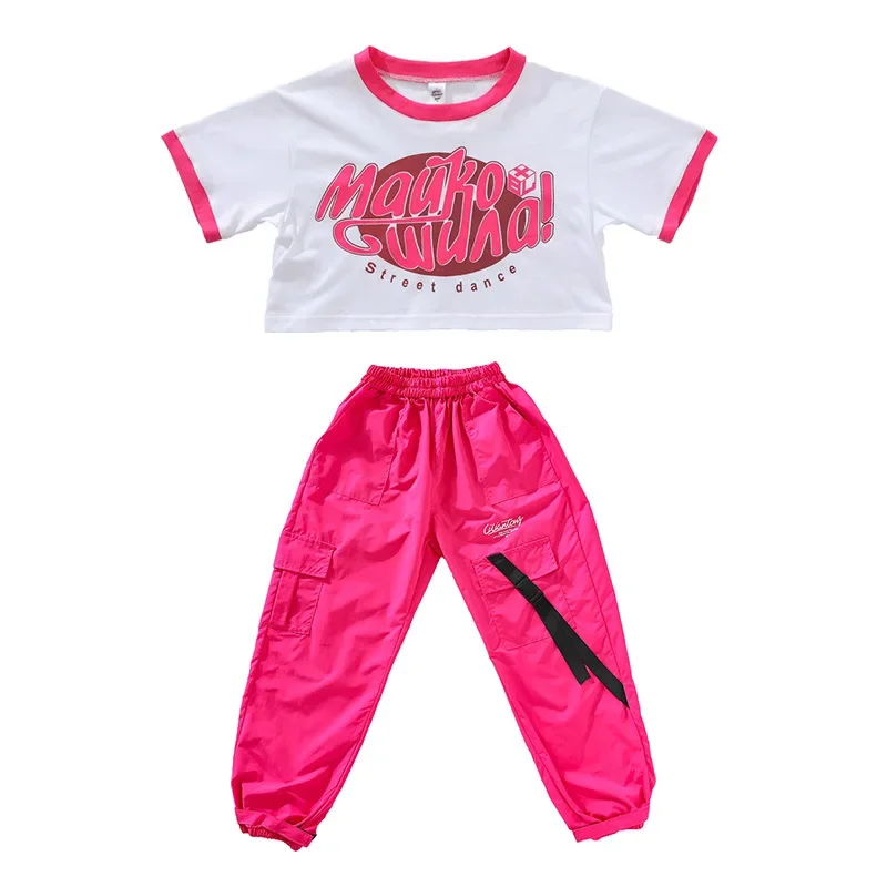 Teenage Girls Hip Hop Clothes Children Crop Top Cargo Pants Plaid Skirt Kids Streetwear Jazz Cheerleader Street Dance Costume