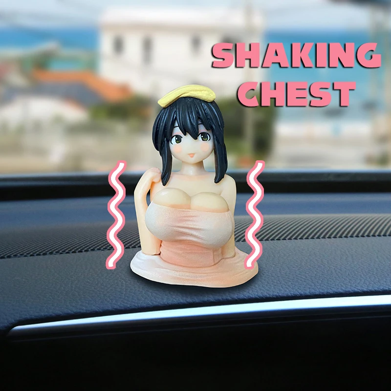 Lindo Kanako pecho sacudiendo niñas adornos de coche dibujos animados Kawaii Anime estatua salpicadero de coche muñeca Sexy estatuilla decoraciones