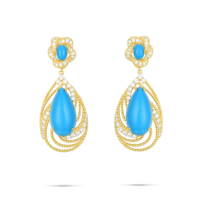 

CAMEO Pendant Earrings Light Luxury Long Style Exquisite Jewelry 925 Silver Plated Gold Water Drop Blue Turquoise Earrings