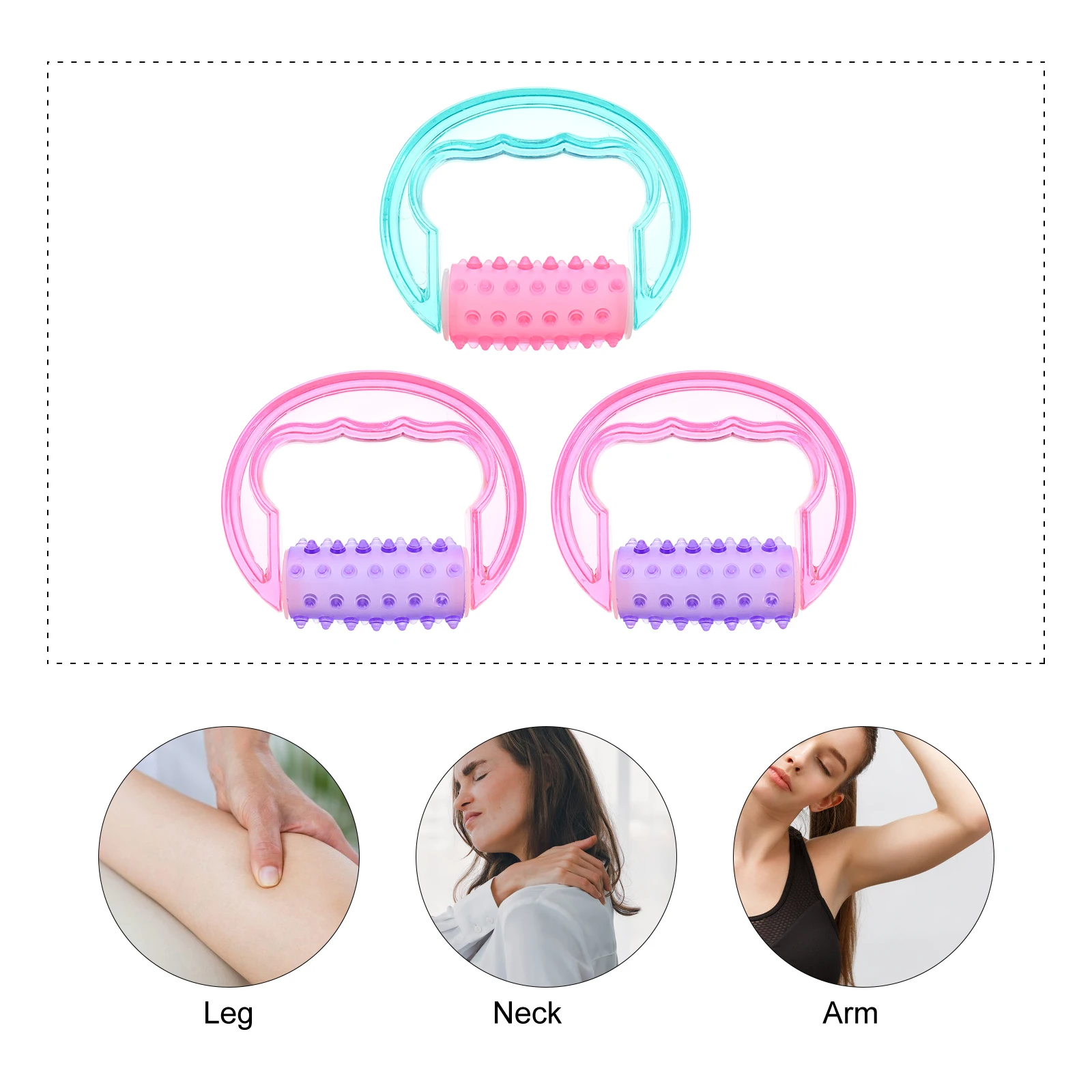 

3pcs Manual Massage Roller Remover Cellulite Tool Ergonomic Handheld Massager For Neck Back Body Relaxation