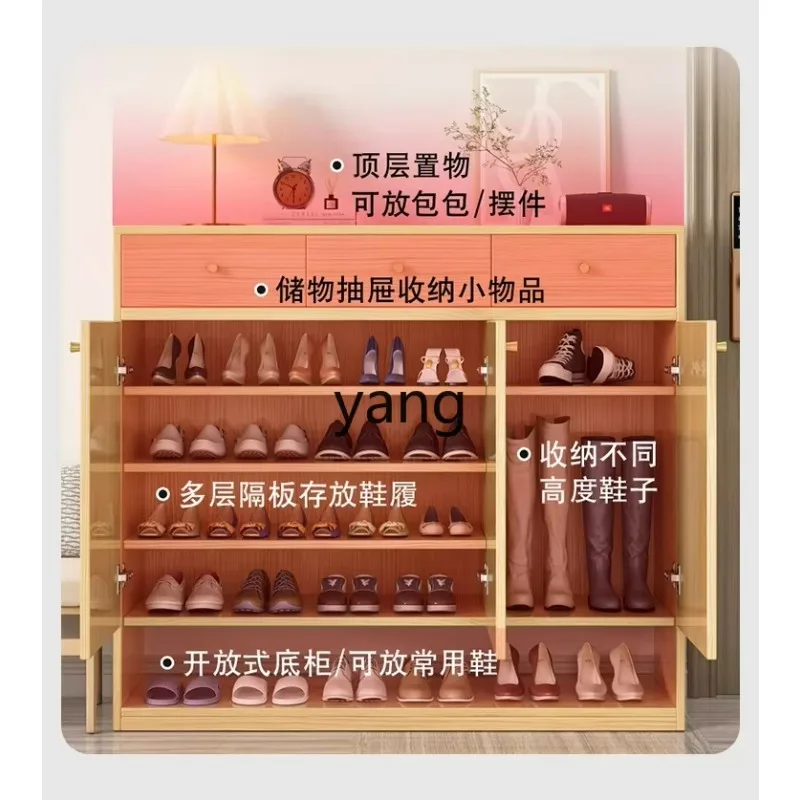 LTT pure solid wood shoe cabinet enters the door for storage and home use, multi-layer solid wood porch cabinet
